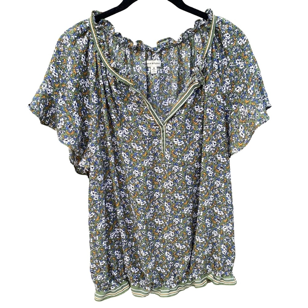Floral Ruffle Trim V-neck Blouse